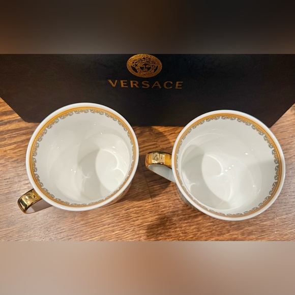 RARE Versace Rosenthal Collab Gold Trim Pink & Blue Mug Set New in Box - Picture 4 of 15